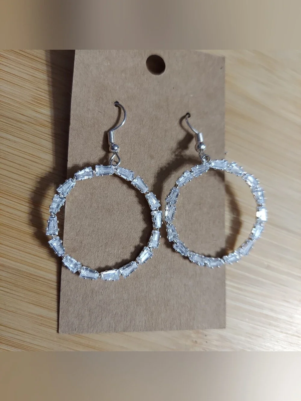 Polished Silver Tone/Faceted Cut Crystal (East-West) Design Hoop Earrings